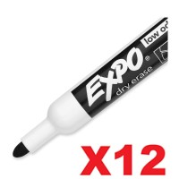 12 x Expo Whiteboard Marker Bullet Tip - Black